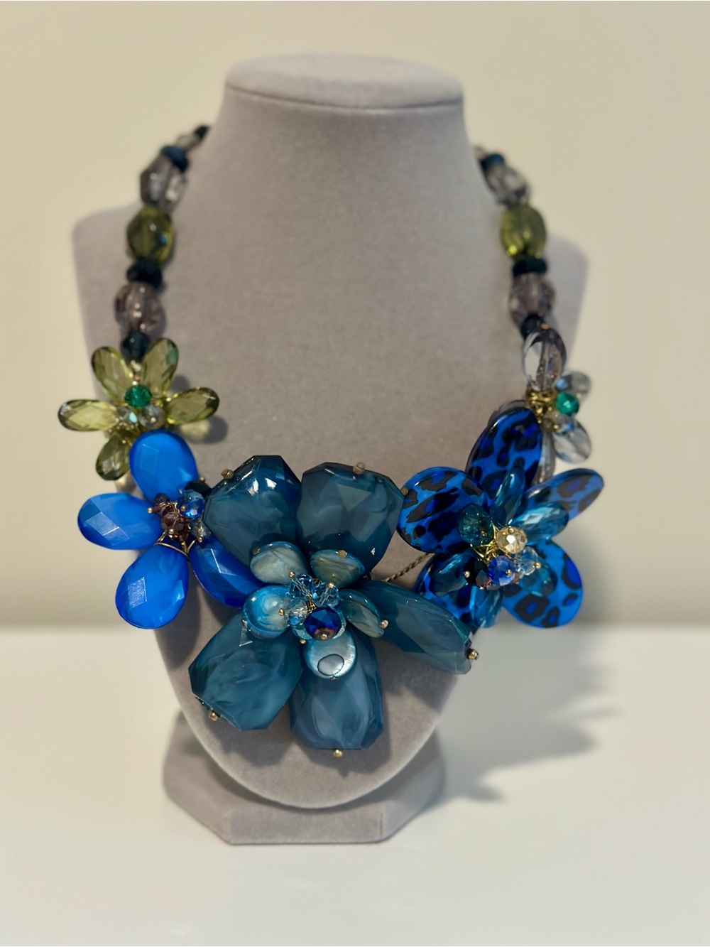 Vintage Lucite Crystal Floral Statement Necklace